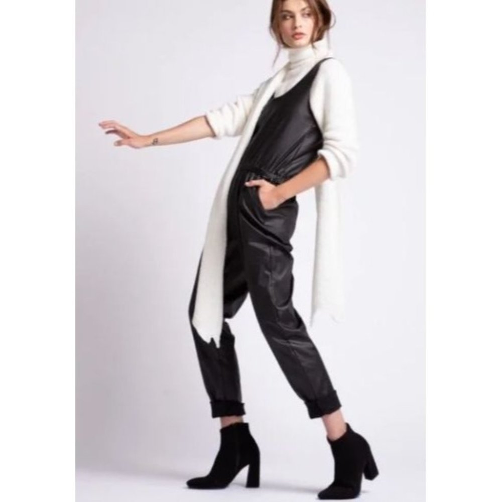 Free People Black Faux-Leather Jumpsuit
